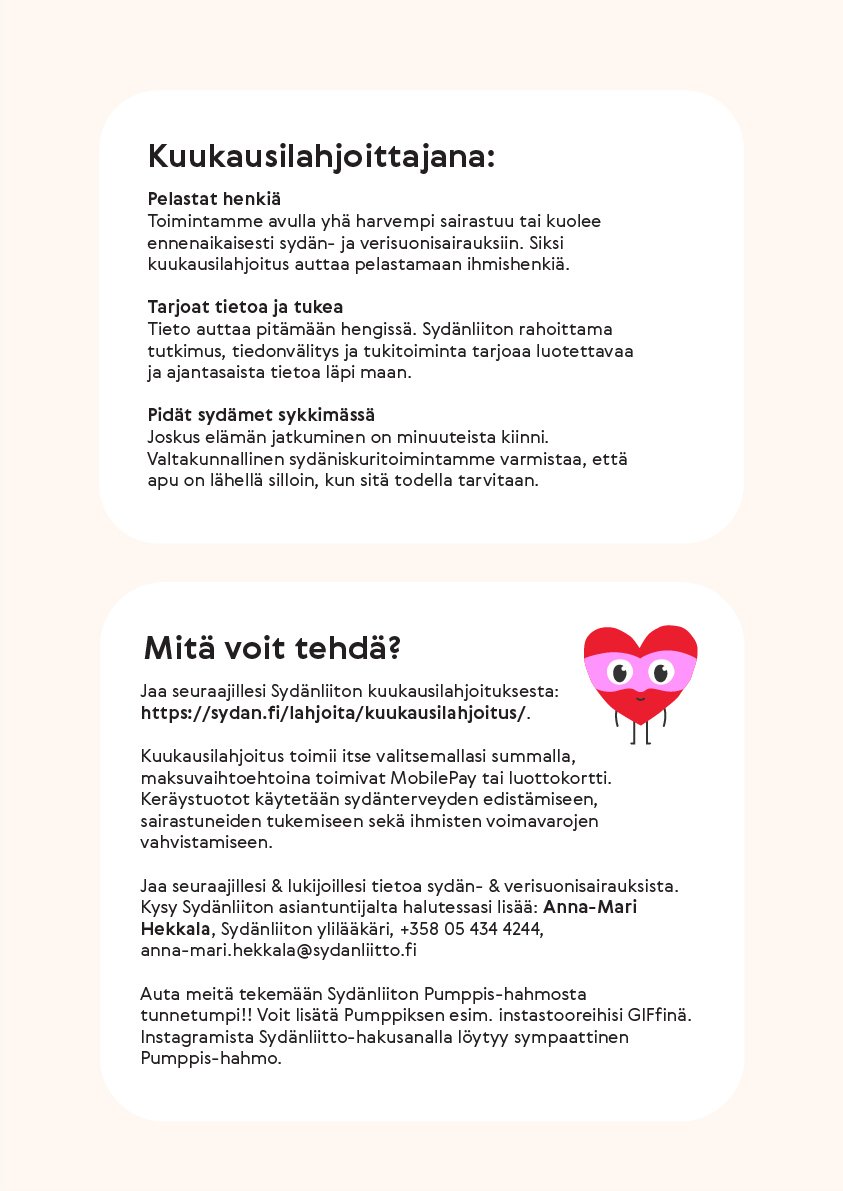 Information leaflet about monthly giving for Sydänliitto
