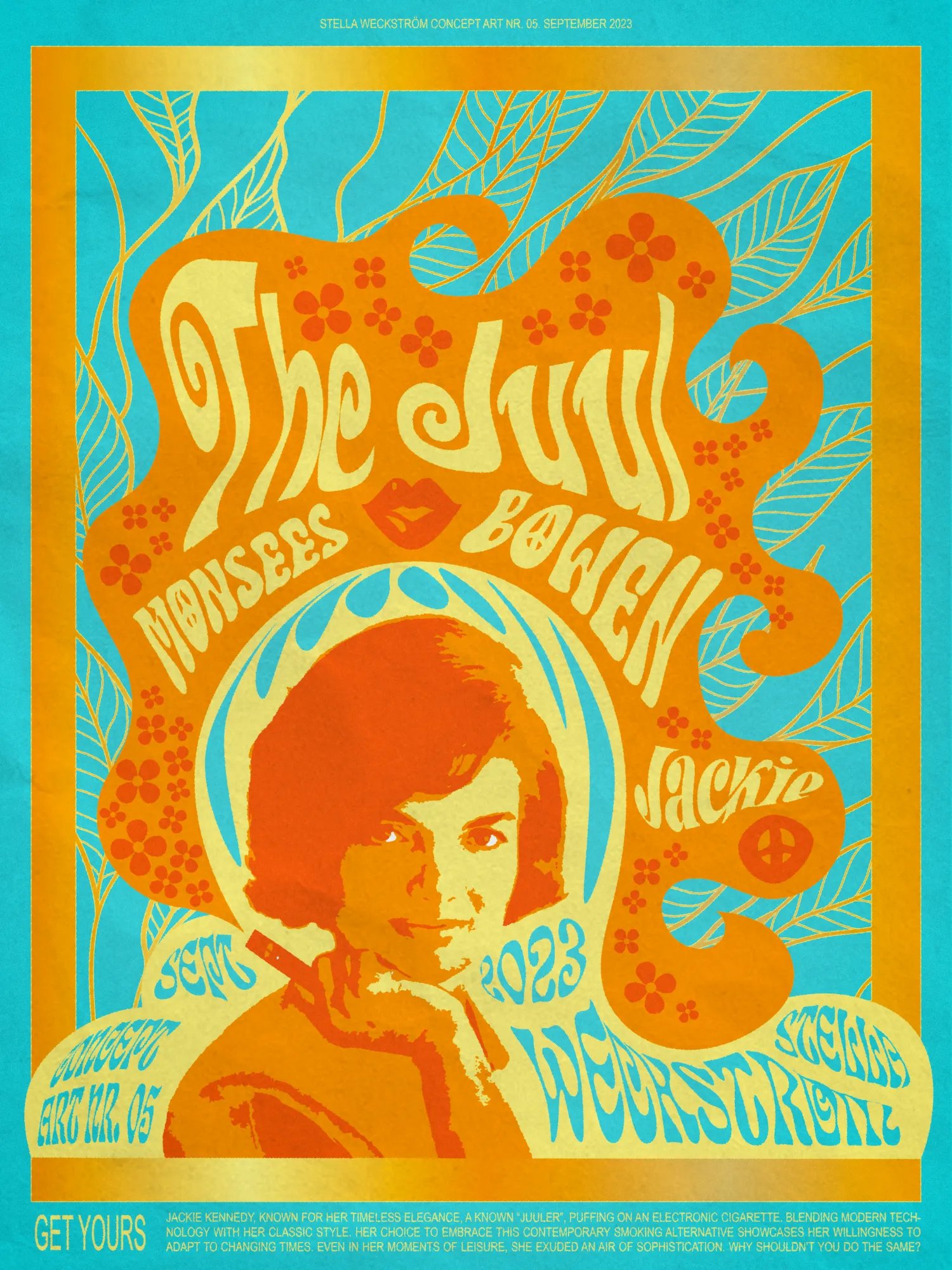 The Juul poster in psychedelic style with bright swirling shapes