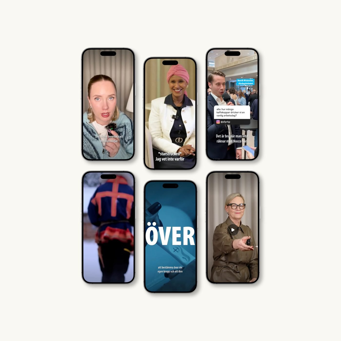 Six screens with motion content for social media